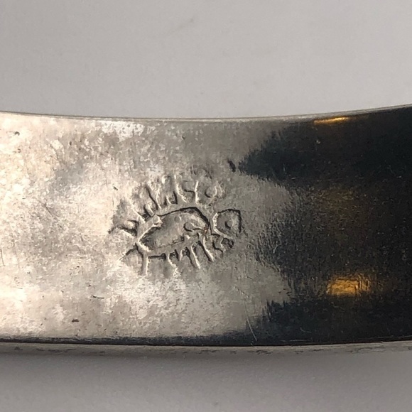 𝅺taxco Sterling Abalone Inlay Inlaid Inlayed Pinch Clasp Bangle 6.5” C / 1.7” D - Picture 6 of 8